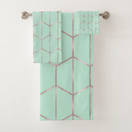Rose Gold & Mint Chic Hexagon Geometric Glam Badhandtuch Set