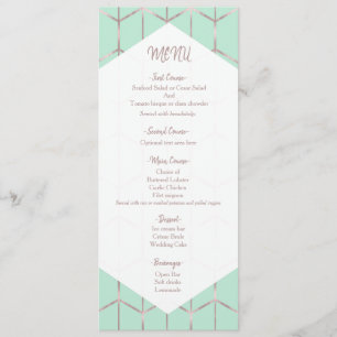 Rose Gold Mint Green Chic Mariage géométrique Menu