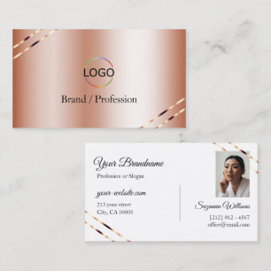 Rose Gold mit schimmernden Linien Logo und Foto Visitenkarte