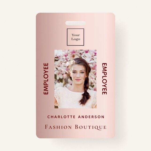 Rose Gold Mitarbeiter Foto luxuriöses Geschäftslog Ausweis (Vorderseite)