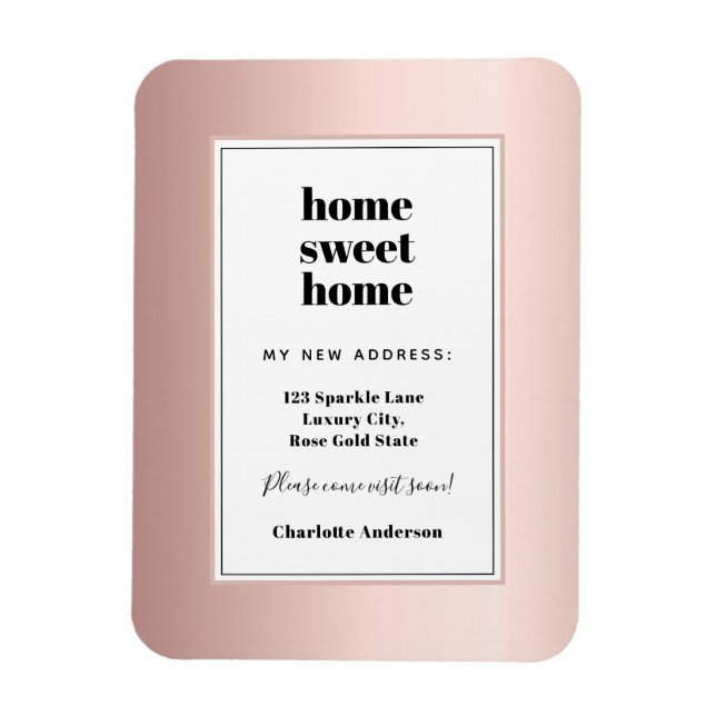 Rose gold modern minimalist home sweet home moving magnet (Vertikal)