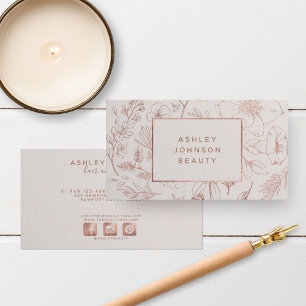 Rose Gold Moderne botanische Blüte Soziale Horizon Visitenkarte