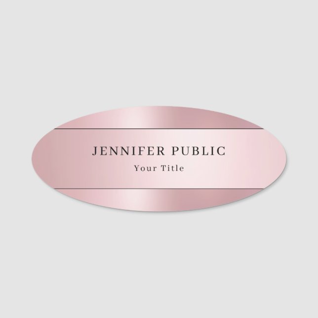 Rose Gold Moderne elegante Minimalistische Vorlage Namensschild (Vorderseite)