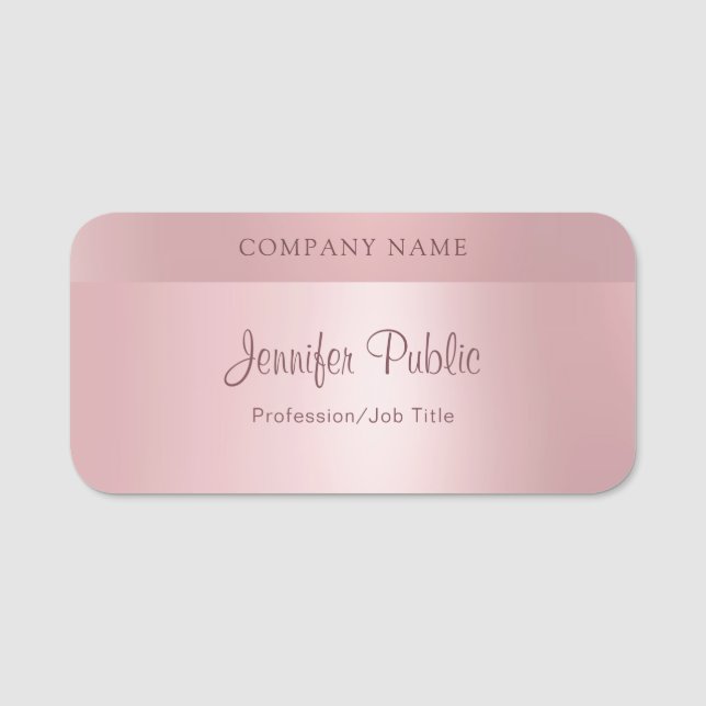 Rose Gold Moderne Elegantes handgeschriebenes Skri Namensschild (Vorderseite)