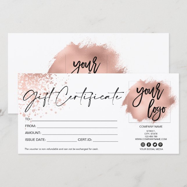 Rose Gold Moderne Geschenkgutschrift Logo hinzufüg (Vorne/Hinten)