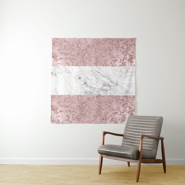 Rose Gold Moderne Glam Marmor & Glitzer Dekorativ Wandteppich (Beispiel)