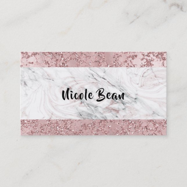 Rose Gold Moderne Glam Marmor & Glitzer Glamour Visitenkarte (Vorderseite)