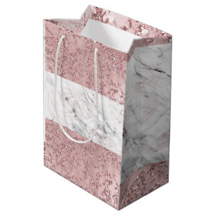 Rose Gold Moderne Glamour Marmor & Glitter Dekorat Mittlere Geschenktüte