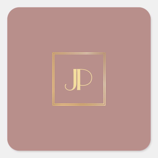 Rose Gold Moderne Gold Monogram Elegante Vorlage Quadratischer Aufkleber (Vorderseite)