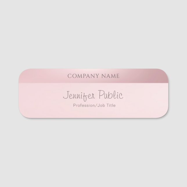Rose Gold Moderne handgeschriebene Skriptnamen Ele Namensschild (Vorderseite)