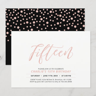 Rose Gold Moderne Lettering 15. Geburtstagsparty Einladung