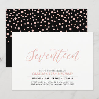 Rose Gold Moderne Lettering 17. Geburtstagsparty Einladung