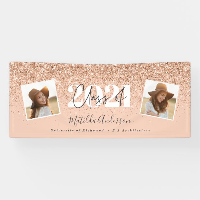 Rose Gold Moderne Multi-Foto stilvoller Abschluss Banner (Horizontal)