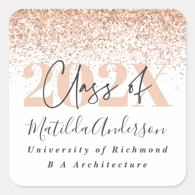 Rose Gold moderne stilvolle Glitzer Abschluss Plat Quadratischer Aufkleber (Vorderseite)