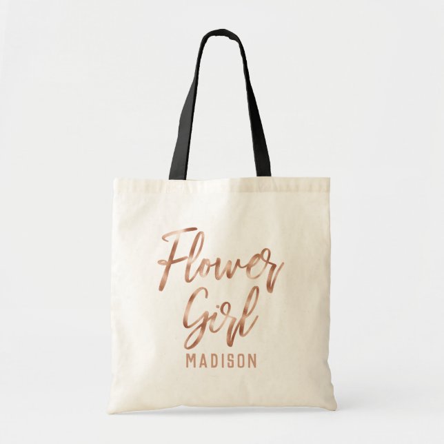 Rose Gold Moderne Typografie Hochblütenmädchen Tragetasche (Vorne)