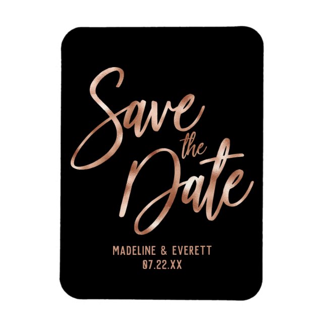 Rose Gold Moderne Typografie Save the Date Hochzei Magnet (Vertikal)