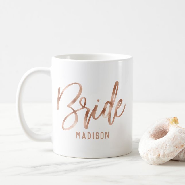 Rose Gold Moderne Typografie Wedding Bridge Kaffeetasse (Mit Donut)