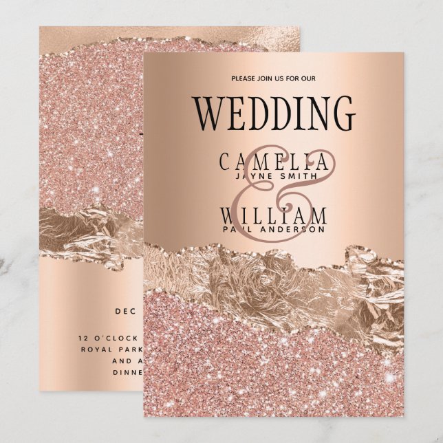 Rose Gold Moderner Glamour Hochzeitsempfang Einladung (Vorne/Hinten)