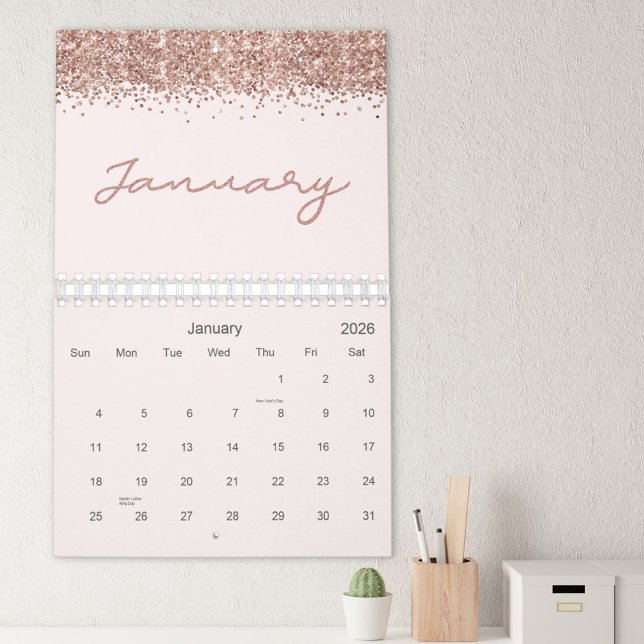 Rose Gold Modernes Minimalistisch 2026 Kalender (In situ)