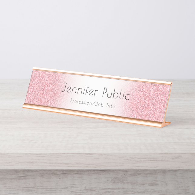 Rose Gold Modernes Template Beruflich D anpassen Schreibtischnamensplakette (Vorderseite )