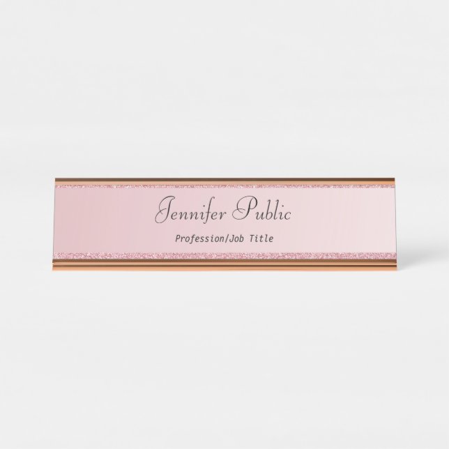 Rose Gold Modernes Template Beruflich Elegant Schreibtischnamensplakette (Vorderseite )