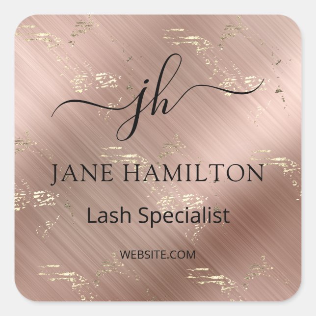 Rose Gold Monogram Business Logo Quadratischer Aufkleber (Vorderseite)