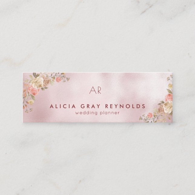 Rose Gold Monogram Elegant Floral Wedding Planner Mini Visitenkarte (Vorderseite)