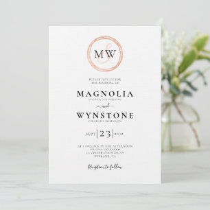 Rose Gold Monogram Linen Luxury Wedding Einladung