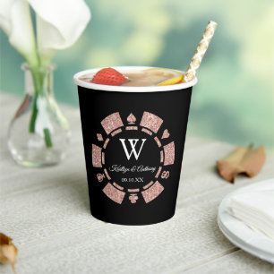 Rose Gold Monogram Poker Chip Casino Hochzeit Pappbecher