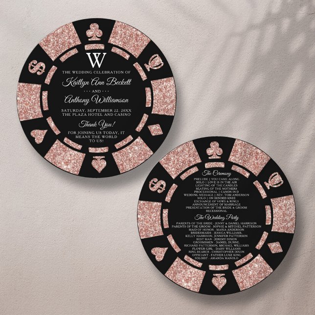 Rose Gold Monogram Poker Chip Casino Hochzeit Programm (Von Creator hochgeladen)
