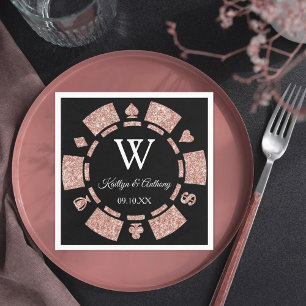 Rose Gold Monogram Poker Chip Casino Hochzeit Serviette