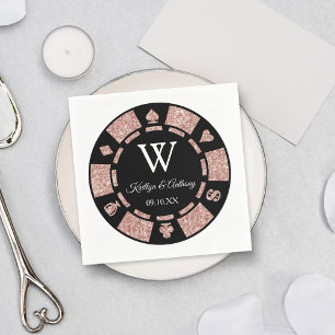 Rose Gold Monogram Poker Chip Casino Hochzeit Serviette