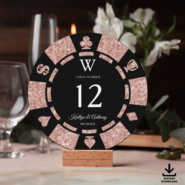 Rose Gold Monogram Poker Chip Casino Wedding Einladung (Von Creator hochgeladen)
