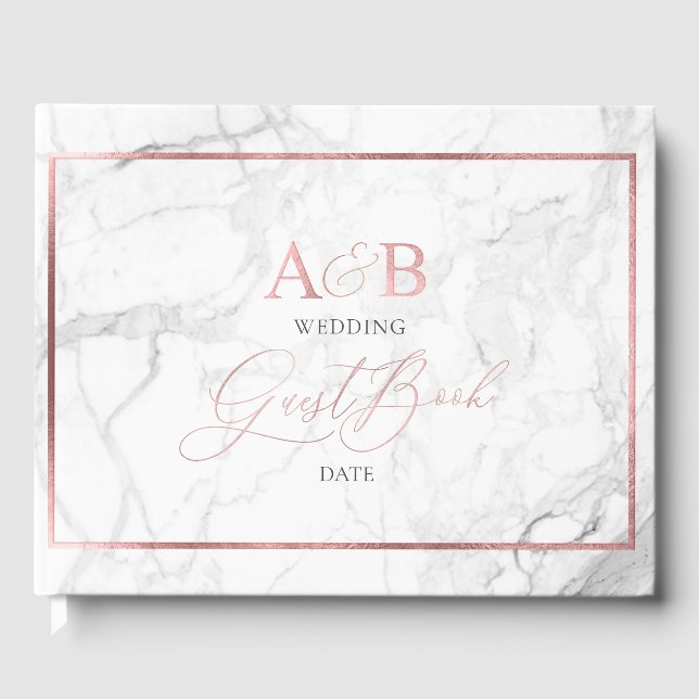 Rose Gold Monogram + Romantischer Schriftart Gästebuch (Vorderseite)