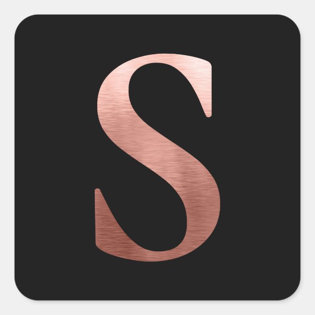 Rose Gold Monogram S Black Quadratischer Aufkleber (Vorderseite)