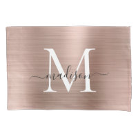 Rose Gold Monogram Script Elegant Brushed Metal