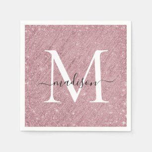 Rose Gold Monogram Script Sparkasse Glitzer Tinsel Serviette
