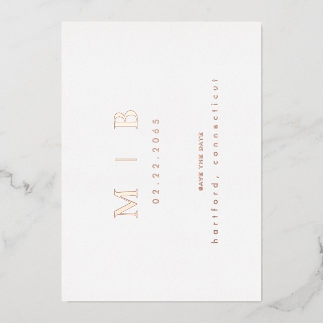 Rose Gold Monogram Wedding Save the Date Folieneinladung (Vorderseite)