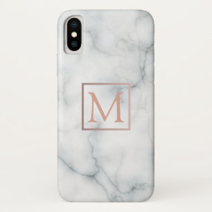 Rose Gold Monogramm auf schwarz-weißem Marmorstein Case-Mate iPhone Hülle