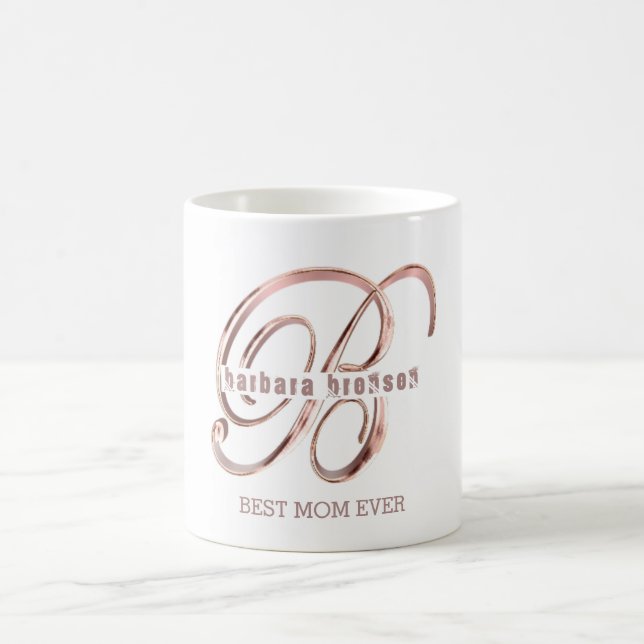Rose Gold Monogramm B Benutzerdefinierter Text Bes Kaffeetasse (Mittel)