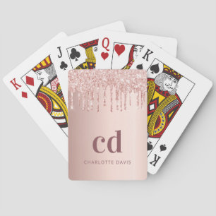 Rose Gold Monogramm Initialen Glitzer Tropfen Spielkarten