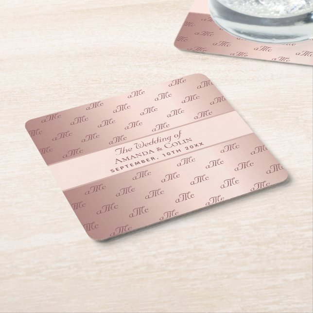 Rose Gold Monogramm Initialen Rechteckiger Pappuntersetzer (angewinkelt)