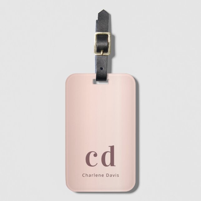 Rose gold monogramm Name modern minimalistisch Gepäckanhänger (Vorderseite Vertikal)