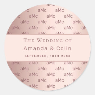 Rose Gold monogramm Paar Initialen Hochzeit Runder Aufkleber