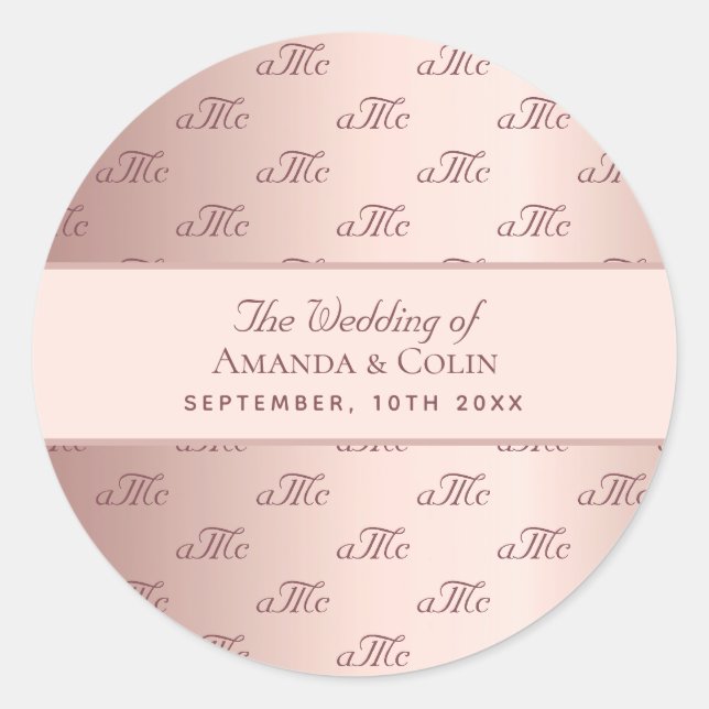 Rose Gold monogramm Paar Initialen Hochzeit Runder Aufkleber (Vorderseite)