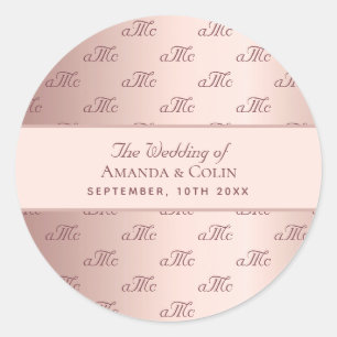 Rose Gold monogramm Paar Initialen Hochzeit Runder Aufkleber
