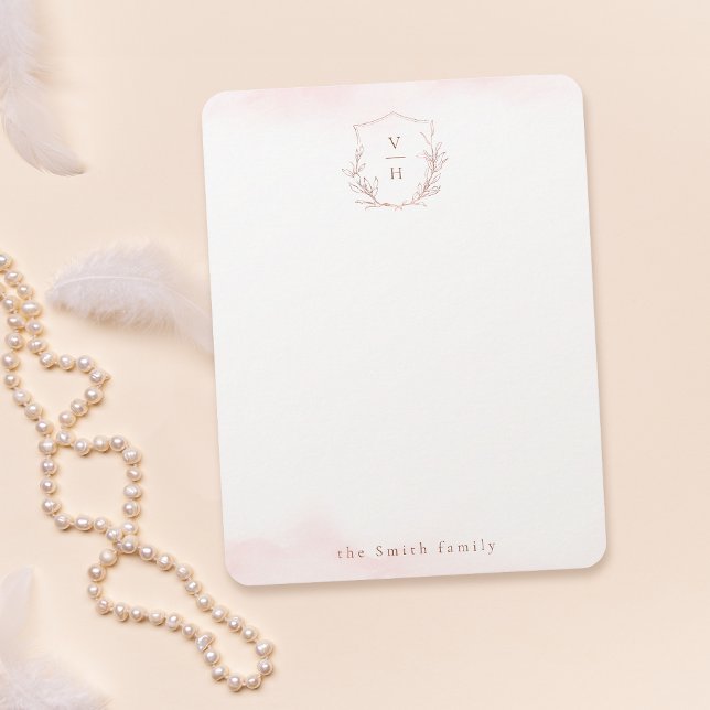 Rose Gold Monogramm Wappen personalisiert Statione Mitteilungskarte (Rose gold monogram crest personalized Stationery Note Card)