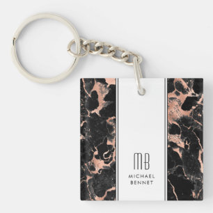 Rose Gold Monogramme élégant Marbre Noir