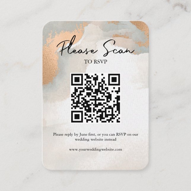 Rose Gold Moody Watercolor Abstrakt QR Code UAWG Platzkarte (Vorderseite)