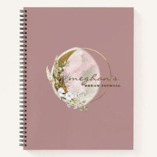 Rose Gold Moon Monogram Name Handwriting Script No Notizbuch